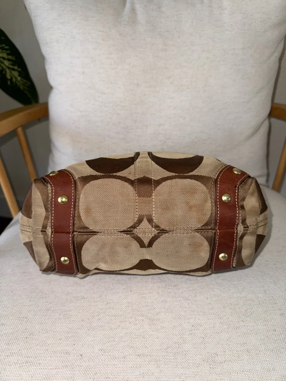 Coach Y2K Vintage Signature Carly Canvas Brown Tan Hobo Shoulder HandBag #10619